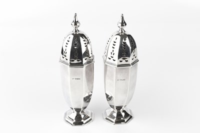 Lot 636 - A pair of silver sugar castors, of octagonal...