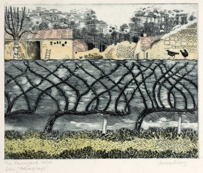 Lot 157 - June Berry (b.1924) 'The farmyard from passing...