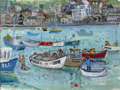 Lot 377 - Linda Weir (b.1951) Azure Harbour, St Ives,...