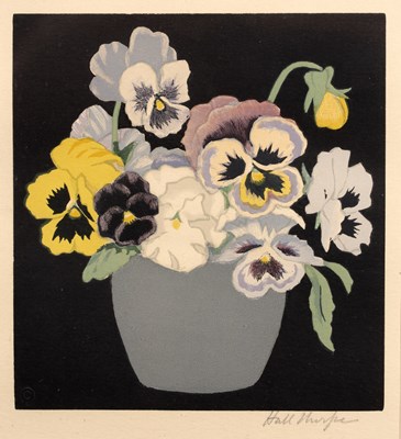 Lot 48 - John Hall Thorpe (1874-1947) Pansies in a Blue...