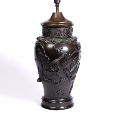 Lot 143 - A Japanese bronze baluster lamp with raised...