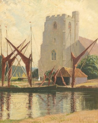 Lot 203 - Gerald Gardiner (1902-1959) Church tower by a...