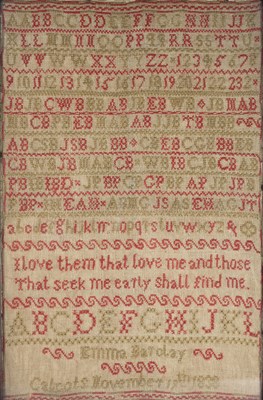 Lot 221 - A needlework sampler worked by Emma Barclay...