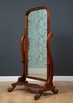 Lot 262 - A 19th century style mahogany cheval mirror...