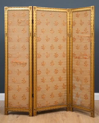 Lot 162 - A small Victorian gilt three fold screen with...