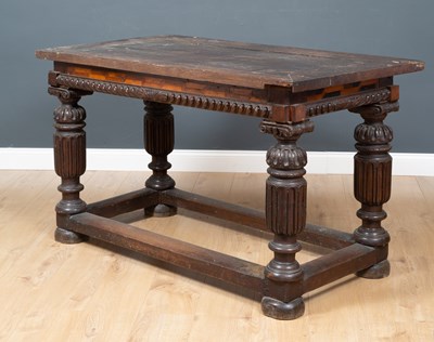 Lot 208 - A 17th Century and later oak refectory table...