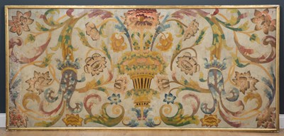 Lot 207 - A large crewel work panel on a gilt slip frame,...