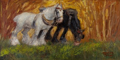 Lot 153 - Walter Taylor (1860-1943) Heavy horses in a...