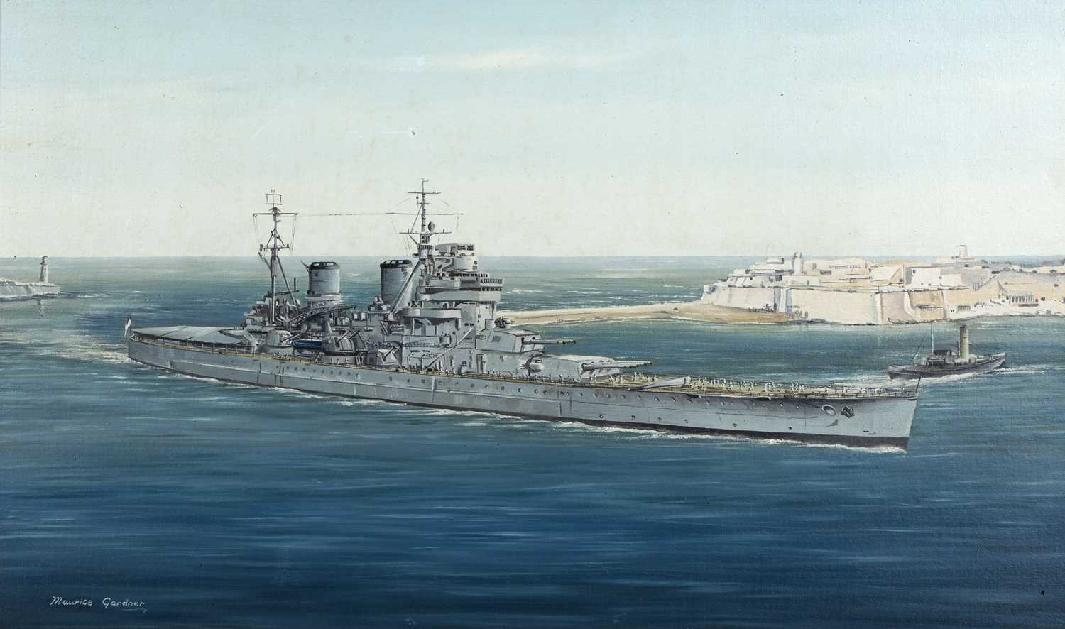 Lot 156 - Maurice Gardner (b.1926) 'HMS Anson at Grand...