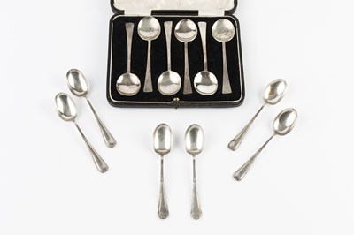 Lot 695 - A set of six silver tea spoons, with tapered...