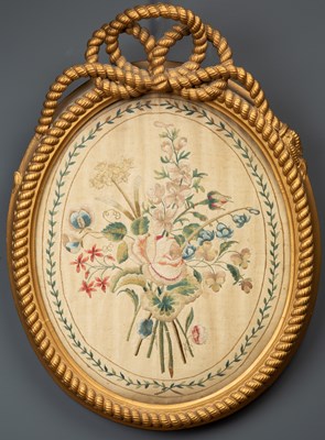 Lot 376 - A Georgian silk embroidered picture depicting...