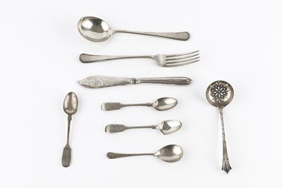 Lot 697 - A small collection of silver flatware,...