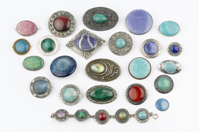Lot 708 - Ruskin Pottery Five roundel brooches, each...