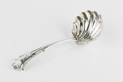 Lot 720 - A George II silver sauce ladle, with scallop...