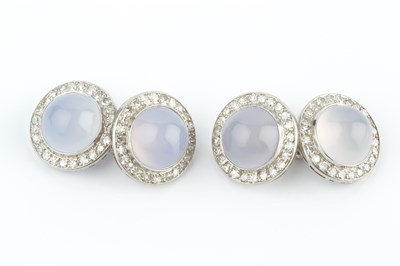 Lot 248 - A pair of chalcedony and diamond cufflinks,...