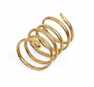 Lot 196 - A late 19th century serpent bracelet, modelled...