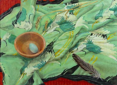 Lot 179 - Val Archer (b.1946) Herons and Egg 1985, oil...