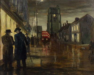 Lot 203 - English school (20th century) Street scene at...