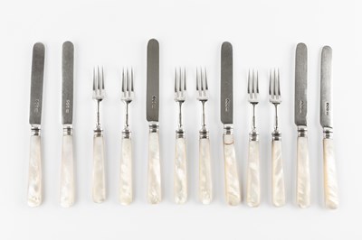 Lot 851 - A set of six silver dessert knives and forks,...