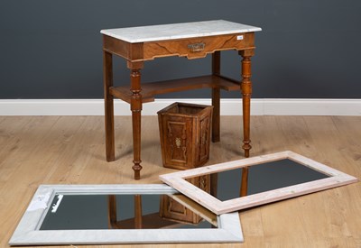 Lot 208 - A marble topped walnut single drawer console...