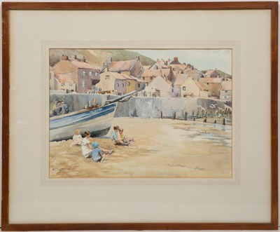 Lot 131 - M Morton harbour beach scene, watercolour,...