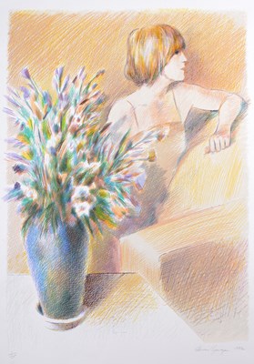 Lot 58 - Adrian George (b.1944) Lady and Flowers, 1982...