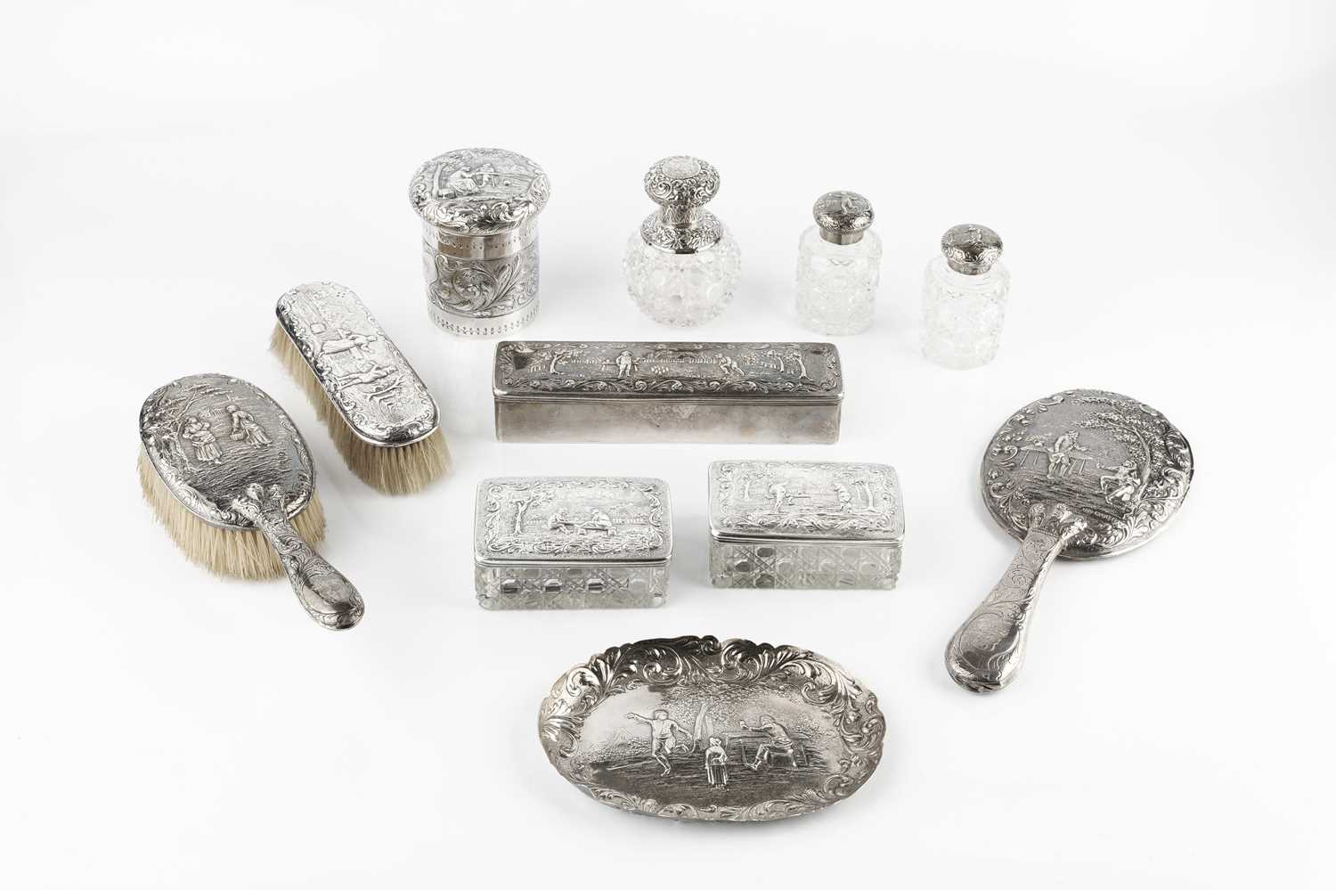 Lot 777 - A late Victorian silver dressing table set,...