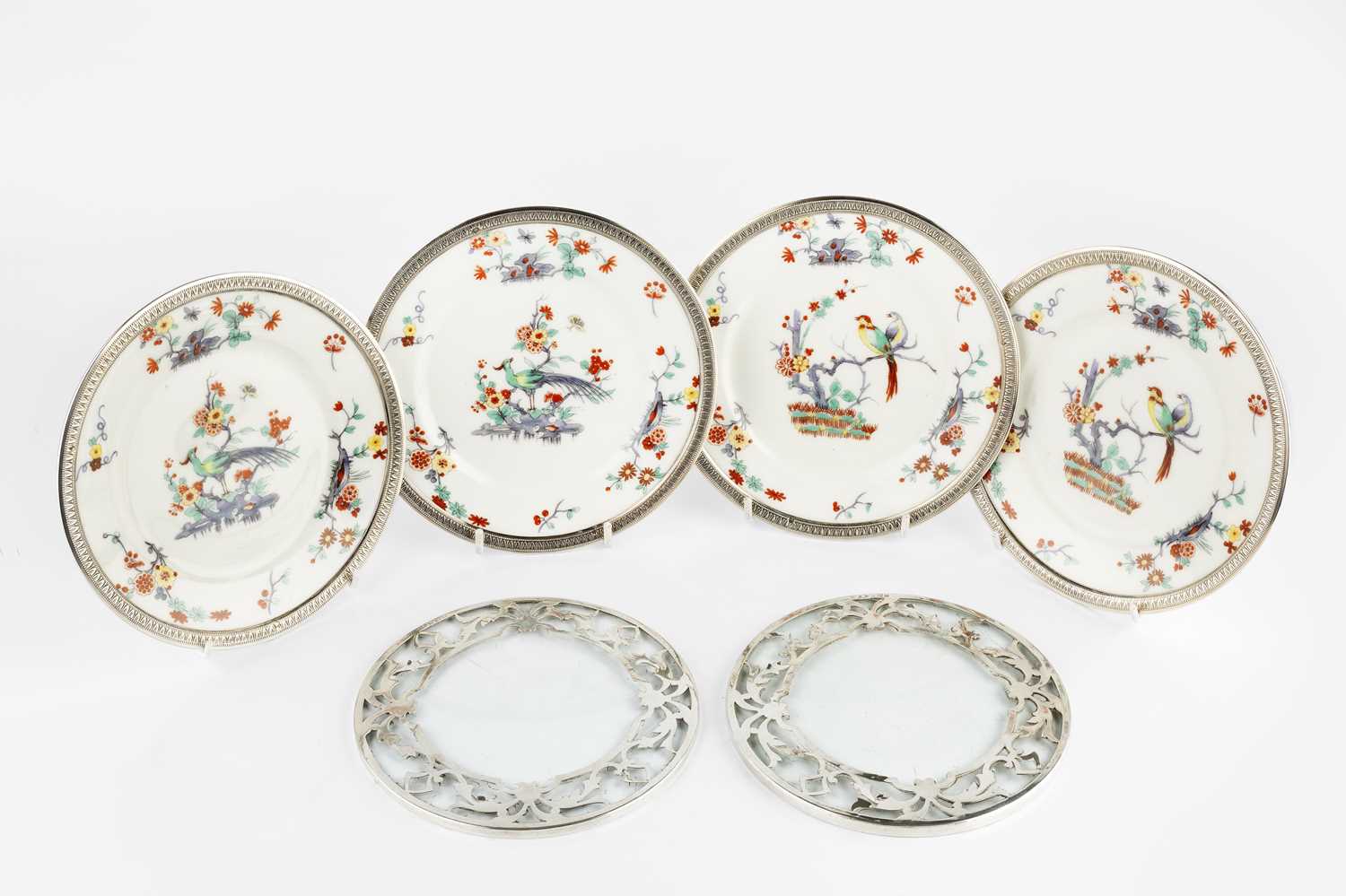 Lot 725 - A set of four French silver mounted Limoges...