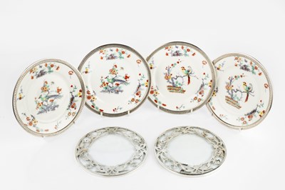 Lot 725 - A set of four French silver mounted Limoges...