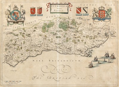 Lot 506 - Johannes Blaue Sussex, engraving with Coats of...