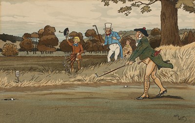 Lot 23 - Harry Eliott (1882-1959) Golfing scene, colour...