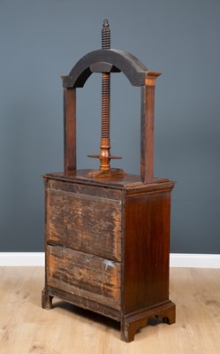 Lot 57 - A George III oak and walnut linen press chest,...