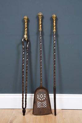 Lot 6 - A set of 19th century brass and steel fire...