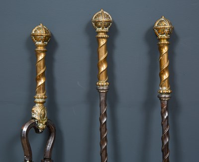 Lot 6 - A set of 19th century brass and steel fire...