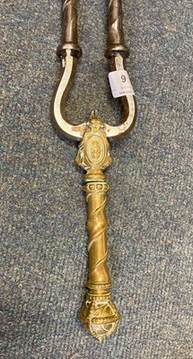 Lot 6 - A set of 19th century brass and steel fire...