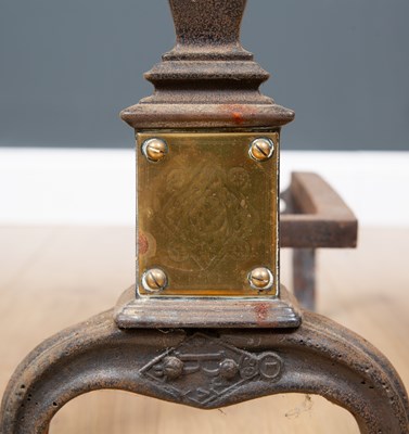 Lot 32 - A pair of Victorian brass and cast iron fire...