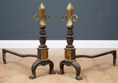 Lot 32 - A pair of Victorian brass and cast iron fire...