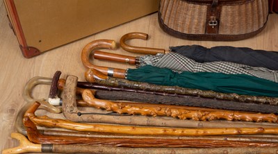 Lot 7 - A wicker fishing creel with leather strap,...