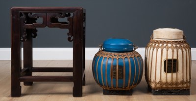 Lot 370 - A Chinese hardwood carved low table, 39cm wide...