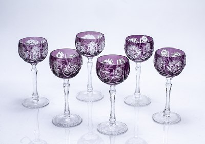 Lot 439 - Set of six cut glass hock glasses bohemian,...