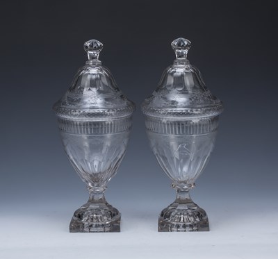 Lot 328 - Pair of cut glass sweetmeat jars and covers...