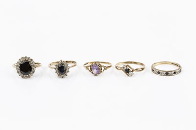 Lot 211 - Five gem set dress rings, comprising a...