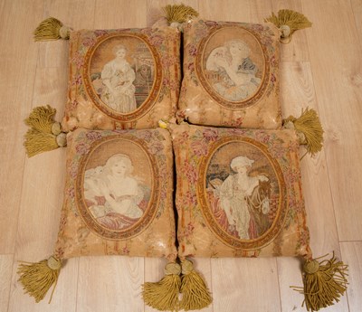 Lot 397 - Two pairs of antique tapestry cushions, one...