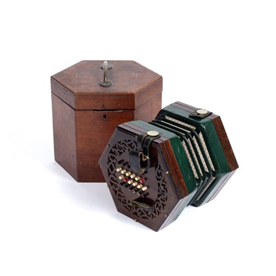 Lot 113 - A Lachenal & Co. hexagonal rosewood concertina...