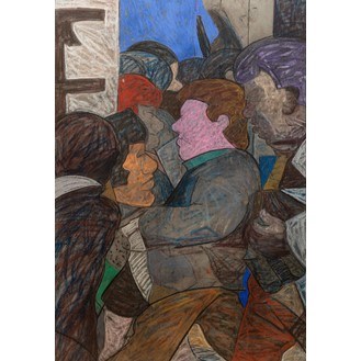 Lot 173 - Penelope Lott (b.1957), ‘Crowd Scene’, pastel,...