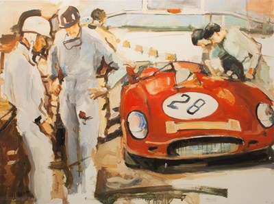 Lot 126 - Eleanor Böhm, motor racing print depicting...