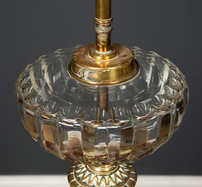 Lot 28 - A Victorian brass based oil lamp with cut...