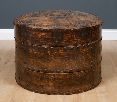 Lot 325 - An Oriental elm and iron mounted large rice...