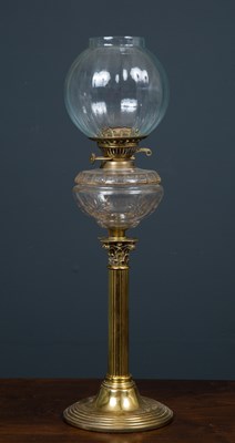 Lot 276 - A 19th century brass oil lamp converted to a...