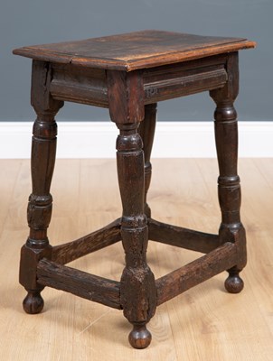 Lot 326 - An 18th century and later oak stool with...